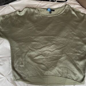 White House Black market sage green raw edge satin and cotton shirt